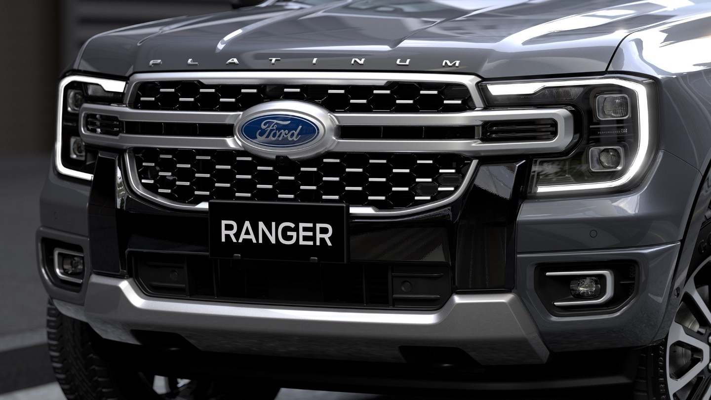 Grille aan voorzijde van de geheel nieuwe Ford Ranger Platinum