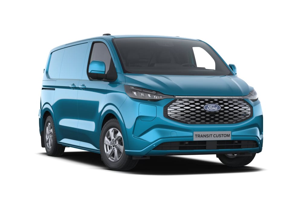 Vooraanzicht van de E-Transit Custom