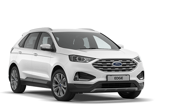 Vooraanzicht van een witte Ford Edge
