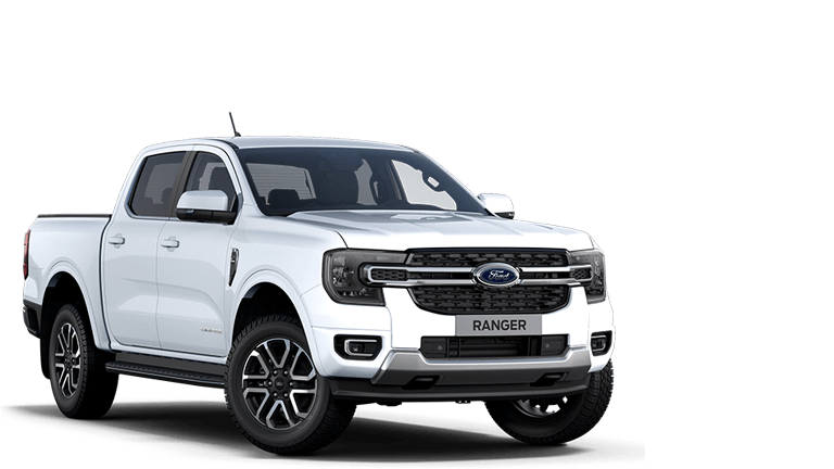 Vooraanzicht van een witte Ford Ranger