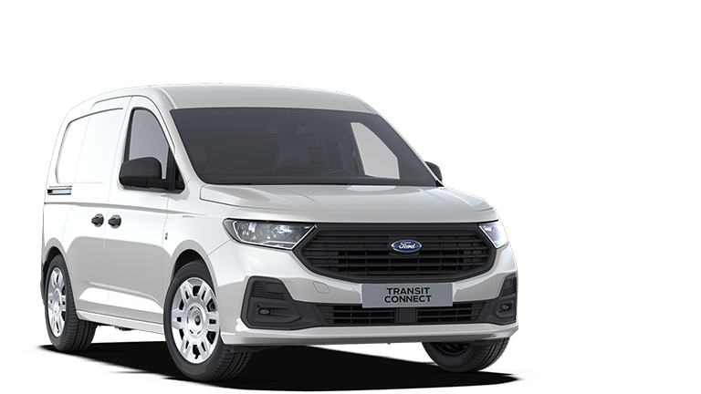 Vooraanzicht van een witte Ford Transit Connect