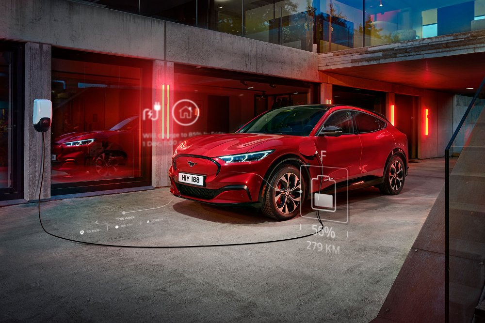 Ford Mach-e connected to a home charging system