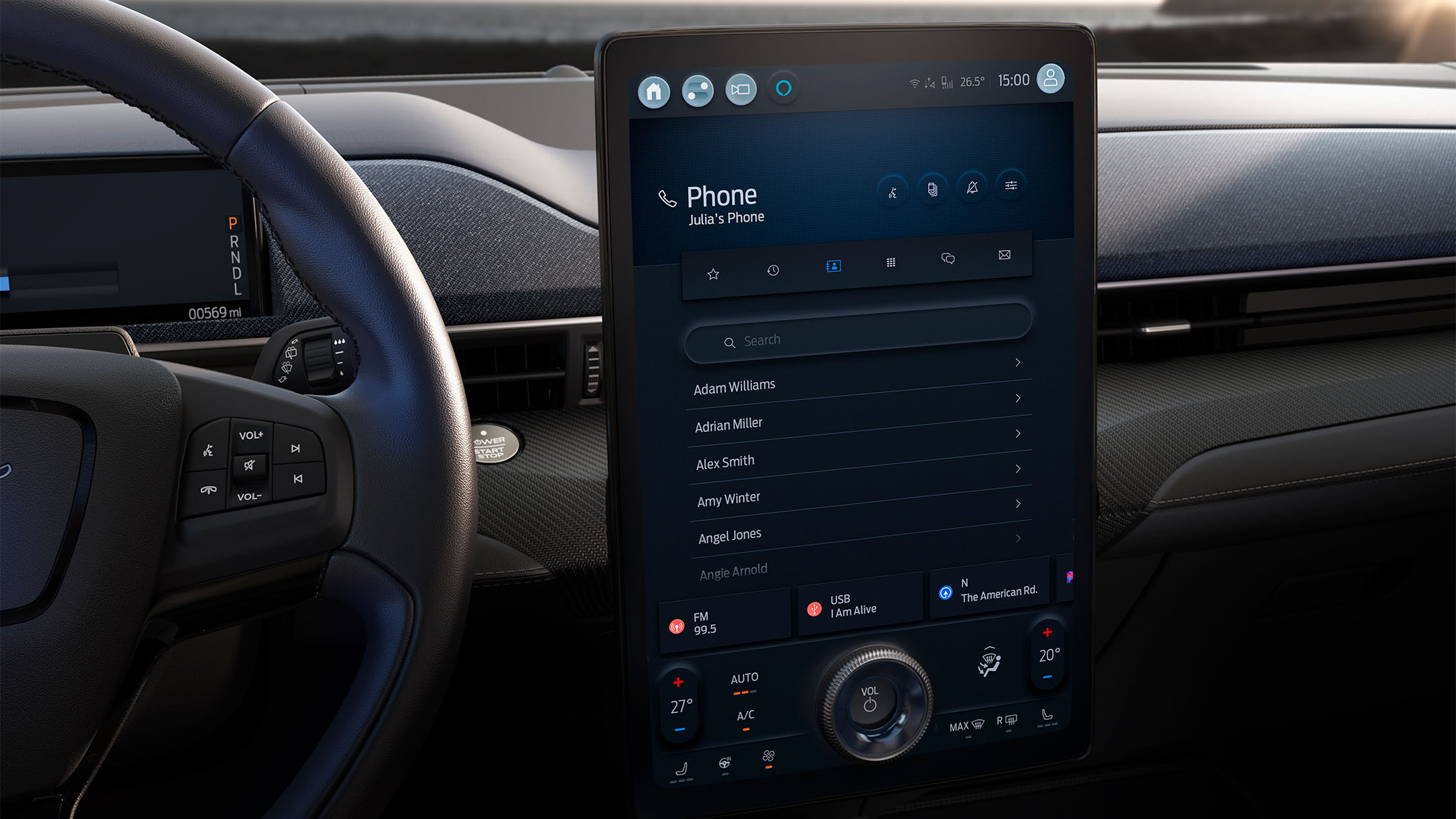 Ford Mustang Mach-E interior view of SYNC 4A screen