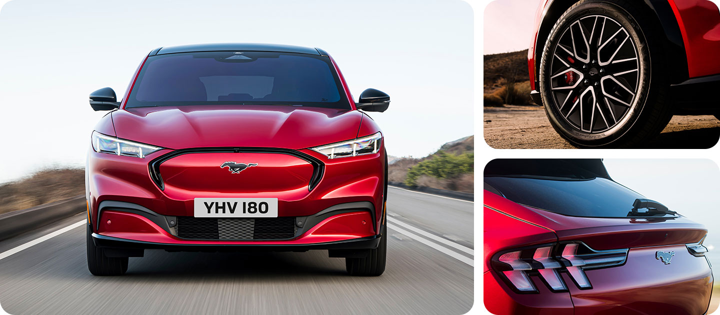 Voorkant van Ford Mustang Mach-E in rood