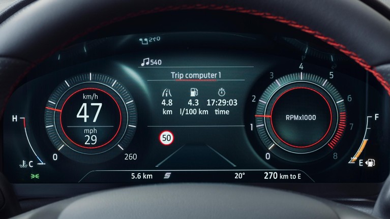 Ford Puma close up on cluster indicating traffic sign