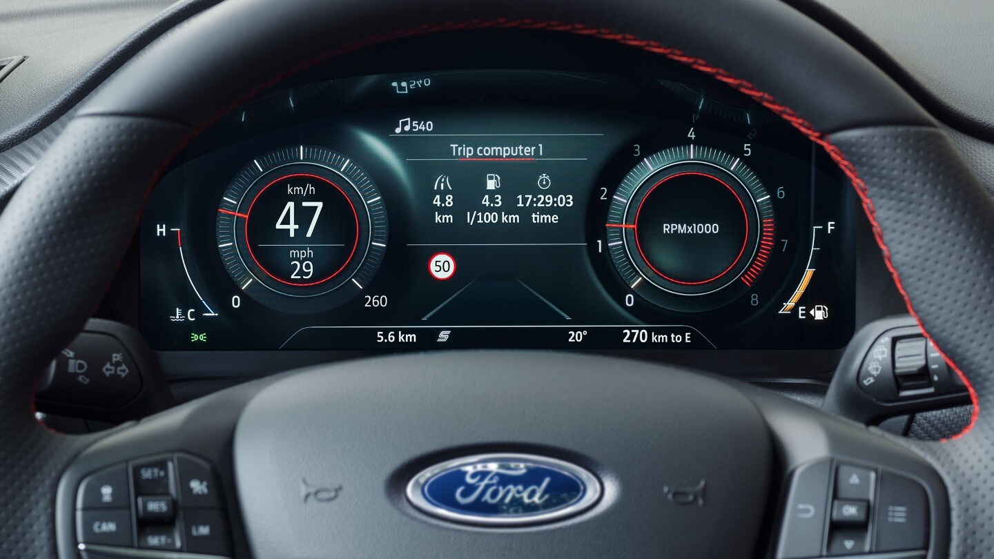 Ford Puma close up on cluster indicating traffic sign