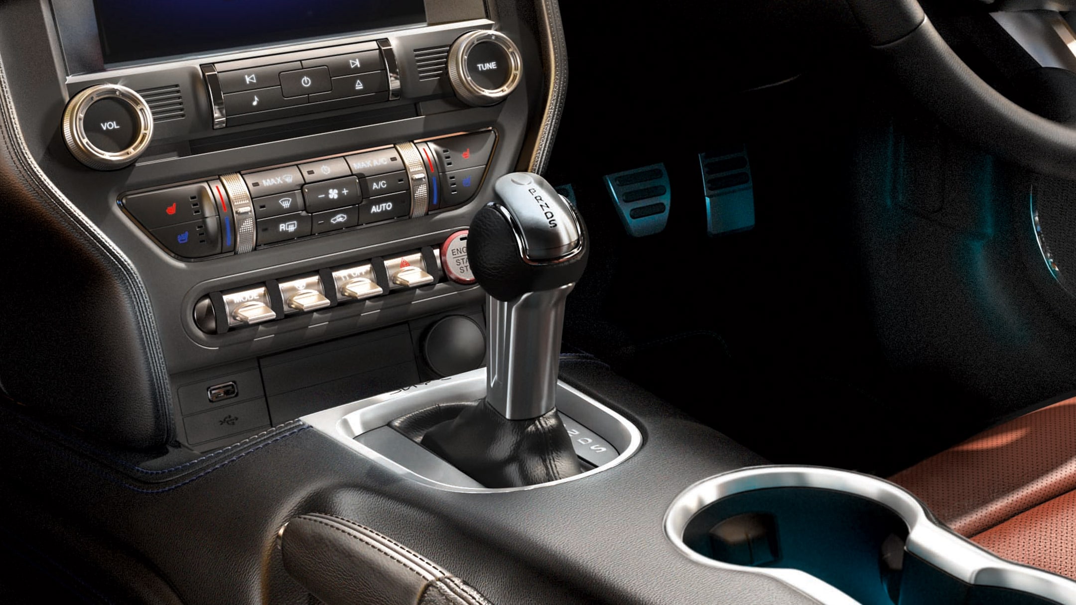Ford Mustang California Edition gear shift knob close up