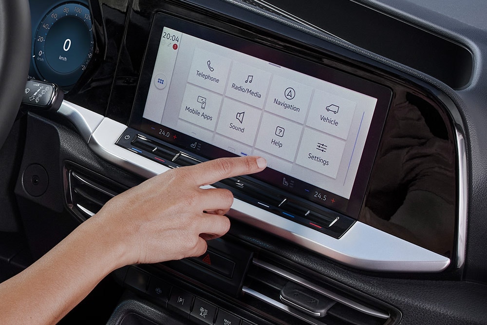 Close-up van het 10-inch touchscreen van de Ford Tourneo Connect