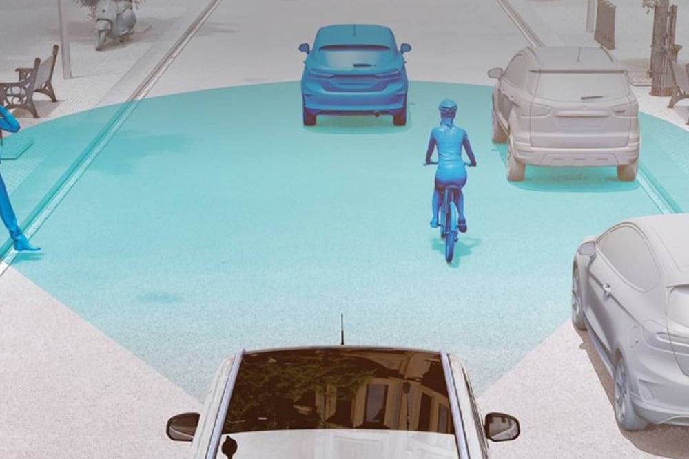 Afbeelding van het pre-collision assist-systeem in werking. 