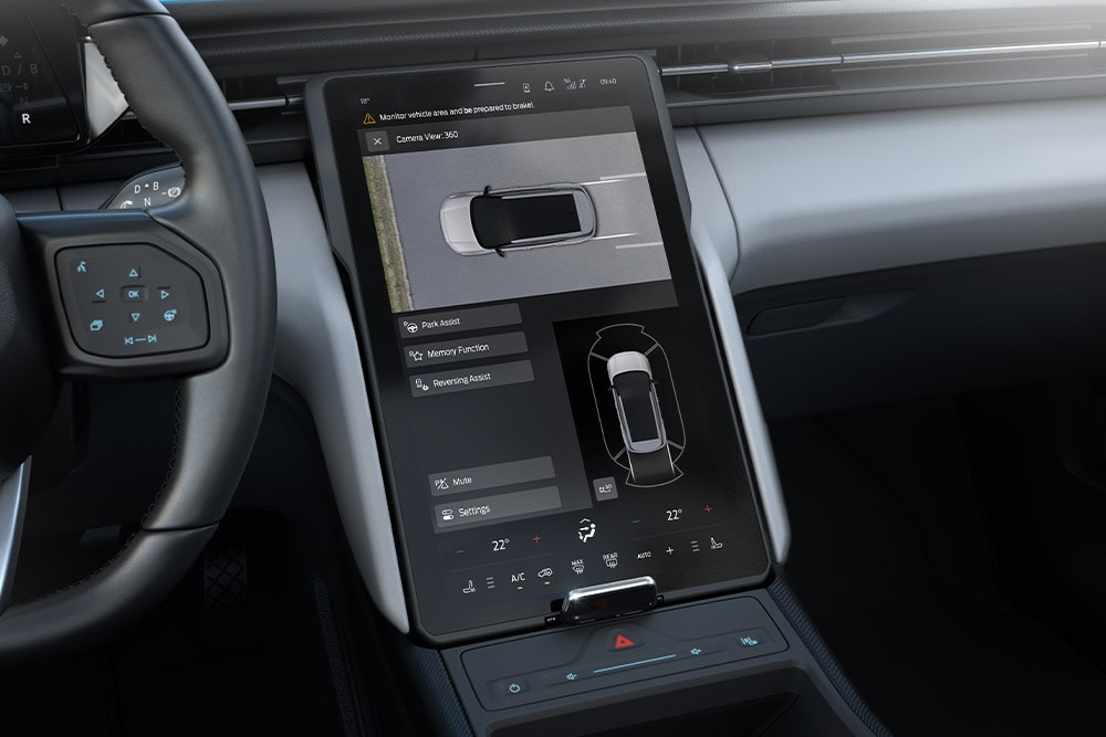 Close-up van het dashboard van een Ford Explorer® om zijn technische mogelijkheden te laten zien. 