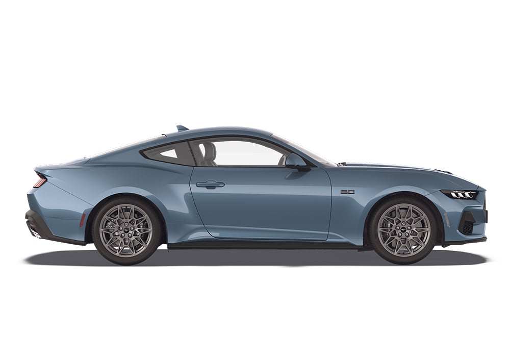 Blauwe Ford Mustang, onderdeel van de reeks Ford Performance auto's.