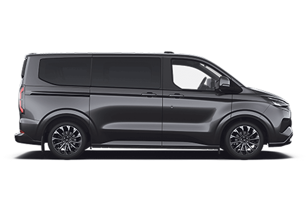 Zijaanzicht van een Ford E-Tourneo Custom