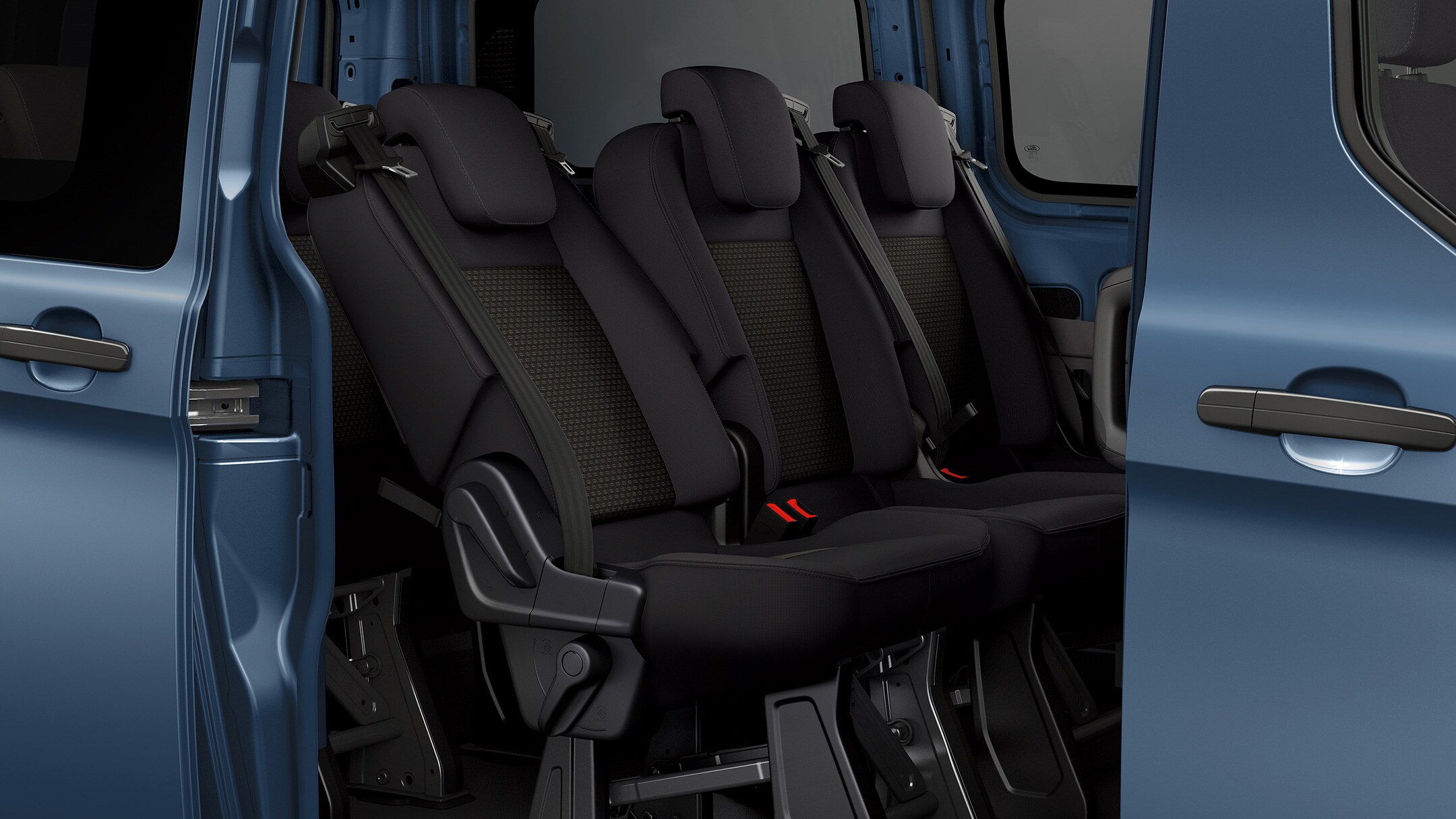 New Blue Ford Transit Custom rear seating