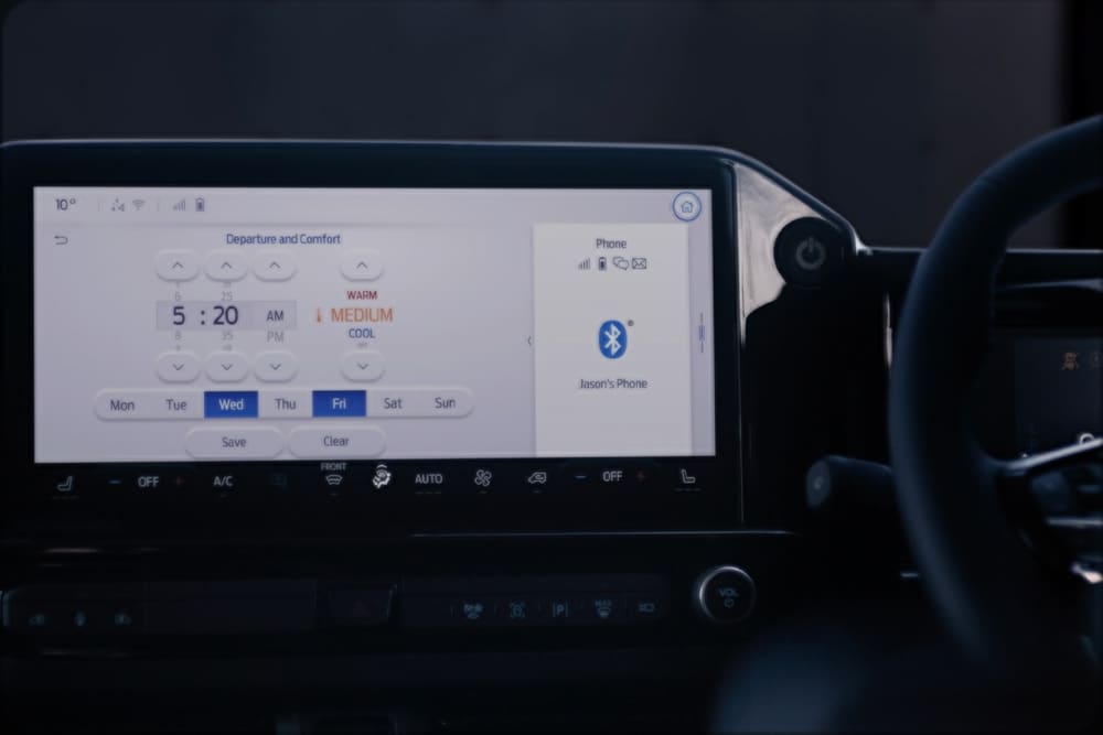 Het infotainmentscherm van de Ford E-Transit Custom.