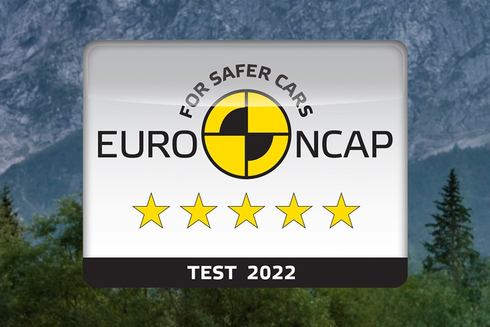Euro NCAP-badge met veiligheidsscore met vijf sterren voor de Ford Ranger, getest in 2022.