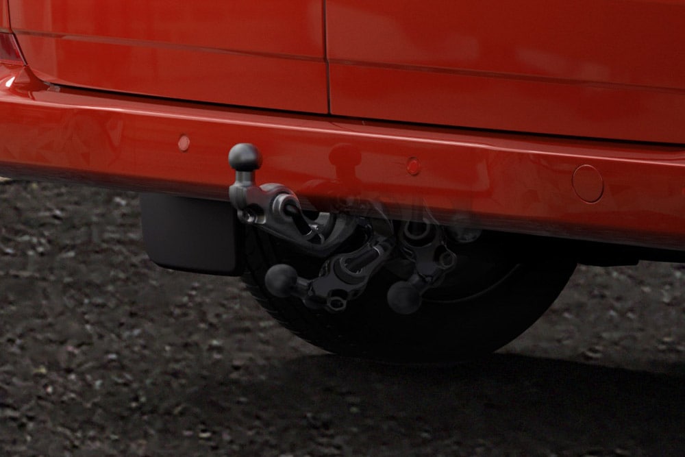 Een detailfoto van de trekhaak van de Ford Transit Connect