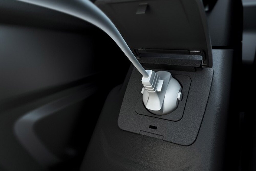12V-stopcontact van de Ford Transit bestelwagen.