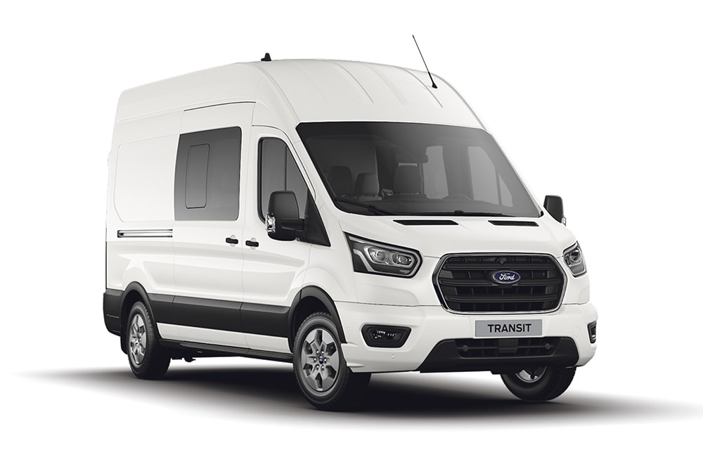 Witte Ford Transit Van Kombi.
