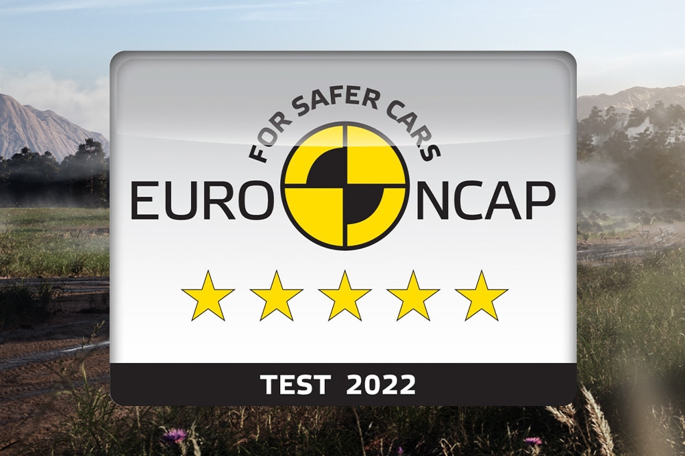 Euro NCAP-badge met veiligheidsscore met vijf sterren voor de Ford Ranger, getest in 2022.