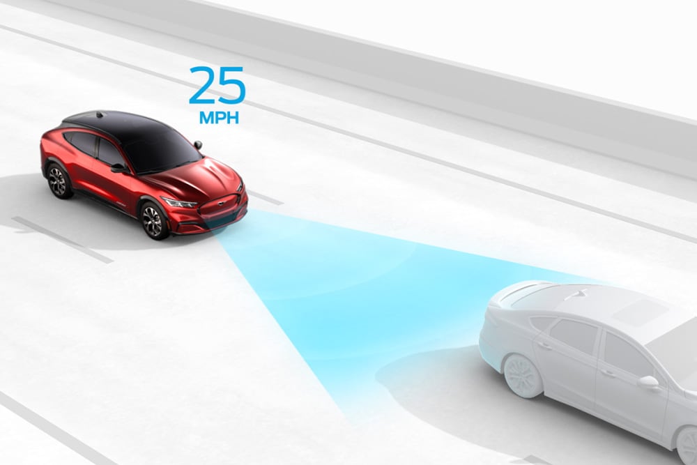 Afbeelding van de Intelligent Speed Assist op een Ford-voertuig.