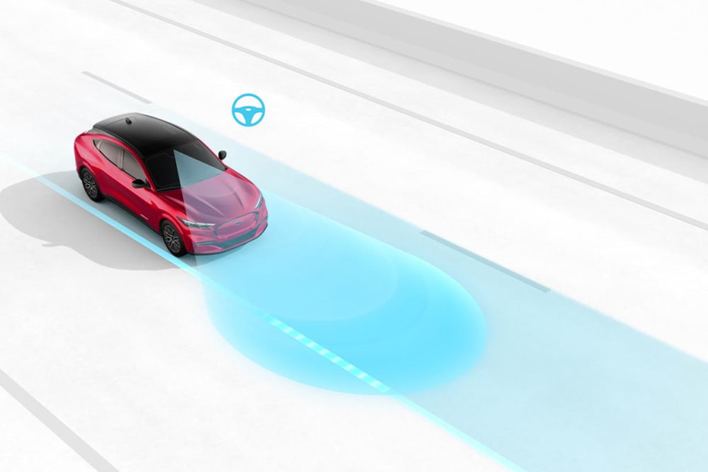 Afbeelding van het Lane-Keeping System op een Ford-voertuig.