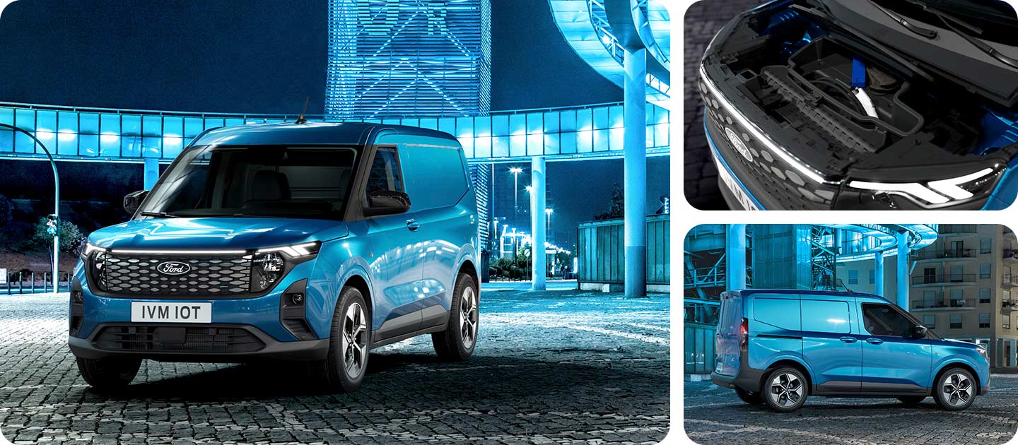 Ford E-Transit Courier Vooraanzicht Blauw