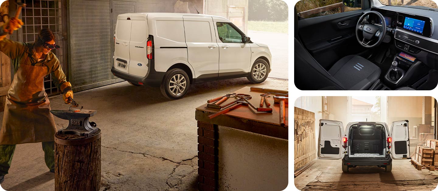 Grafische beeld van de Ford Transit Courier bestelwagen.