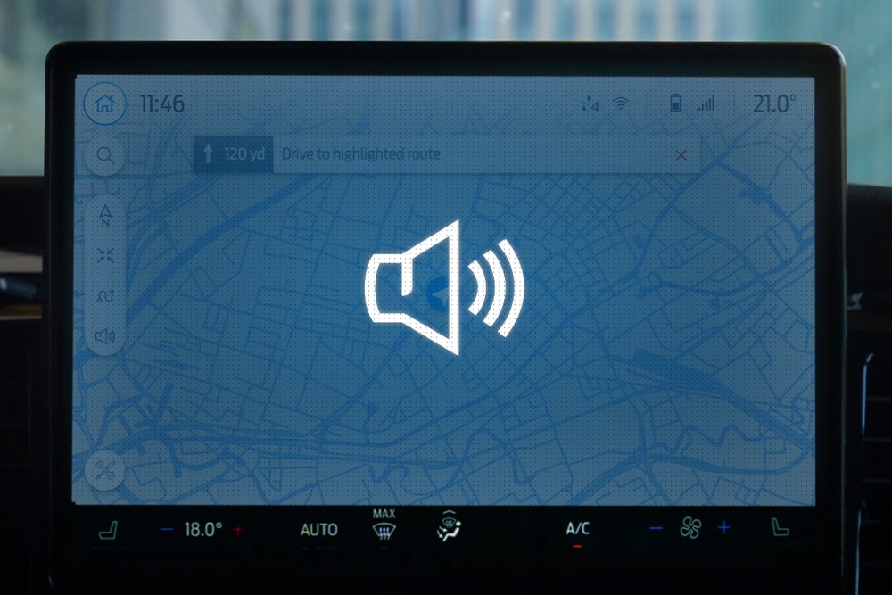 Symbool voor gesproken aanwijzing wordt weergegeven op het Ford touchscreen, voor in-voertuig coaching.