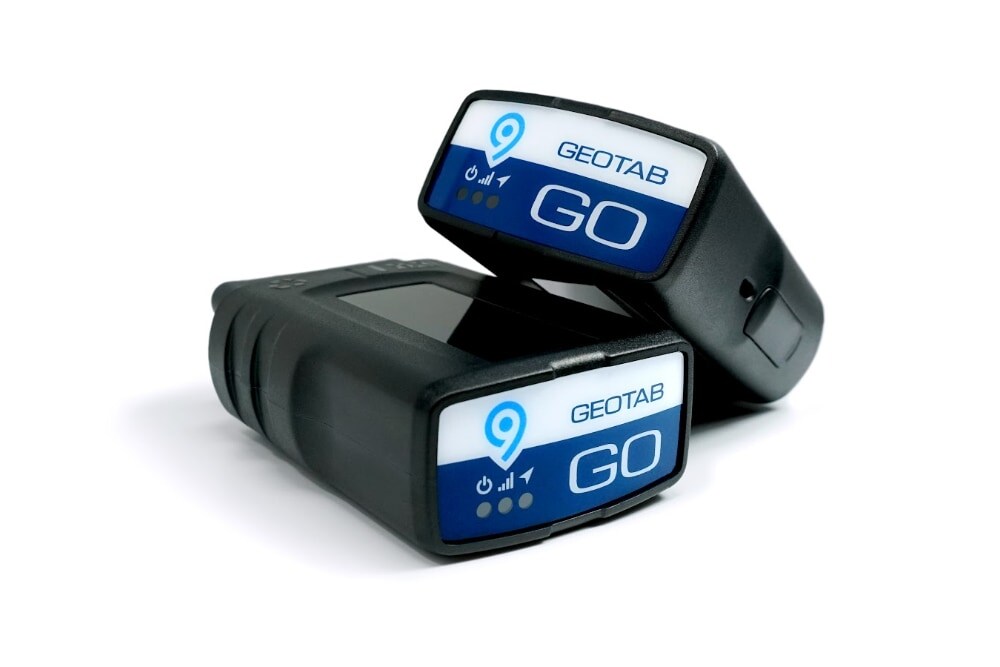 Close up of two Geotab GO 9 GPS fleet tracking devices.
