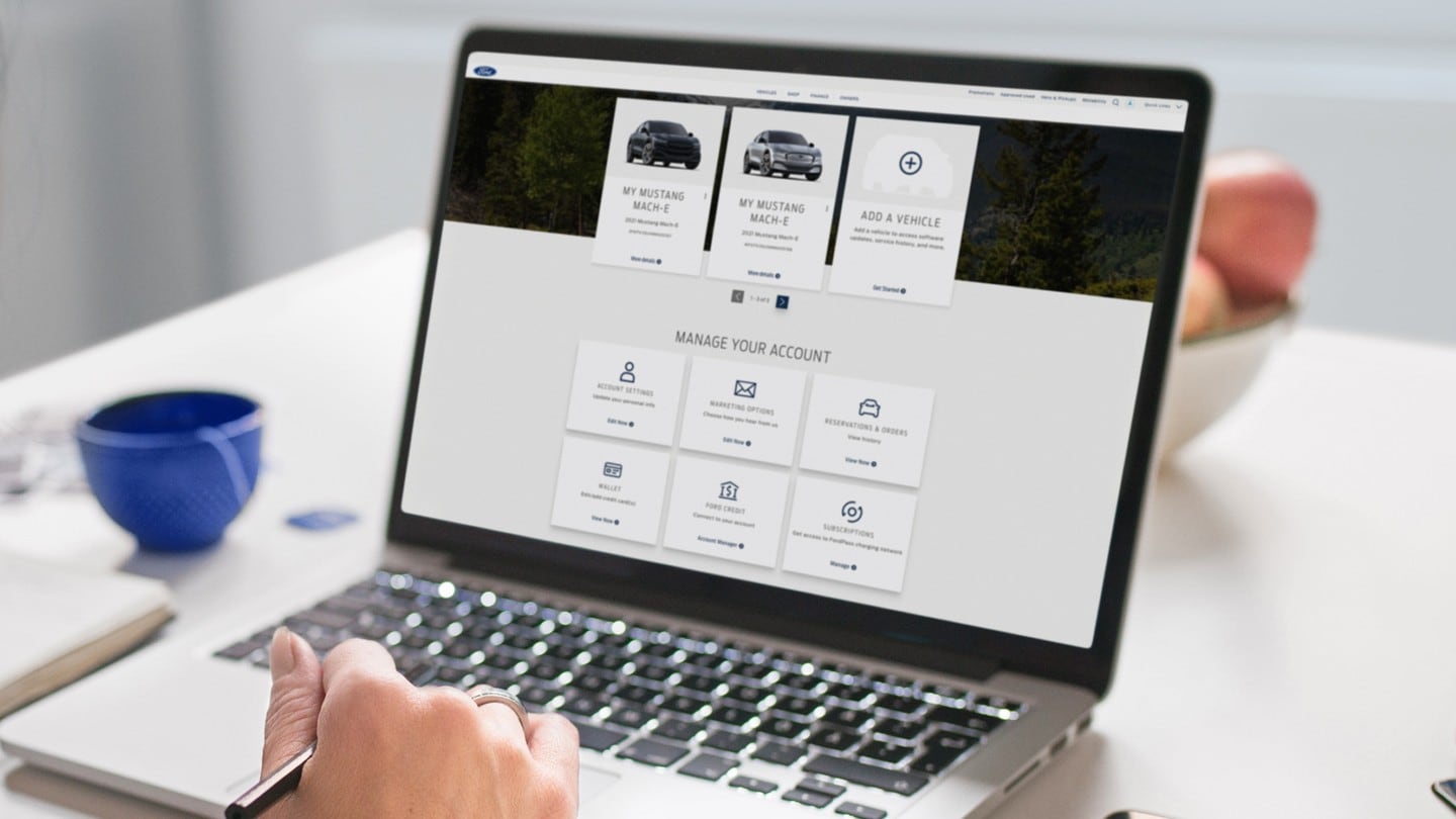 Iemand bekijkt de Ford-software op een laptop