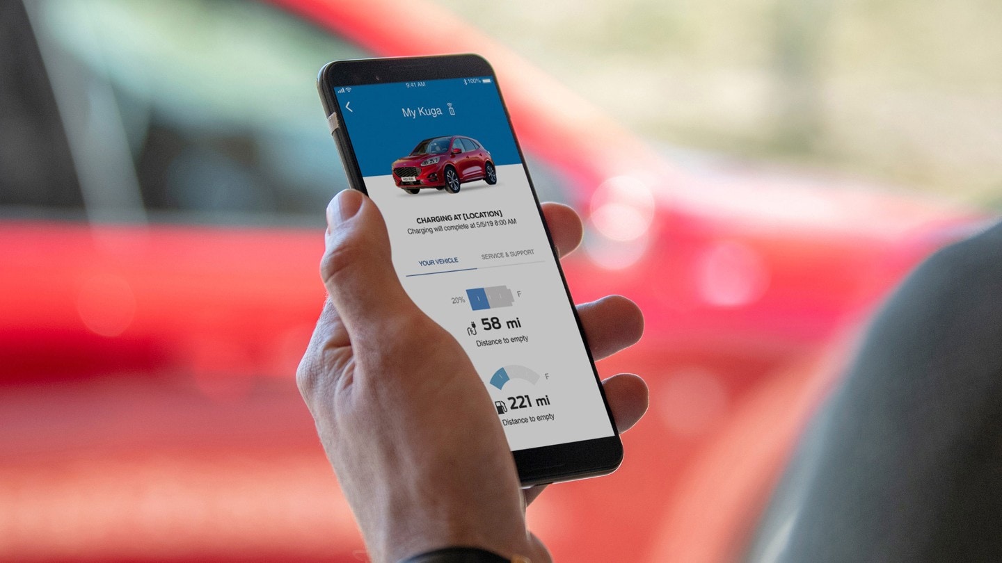 FordPass Connect - close up on hand and mobile with FordPass app
