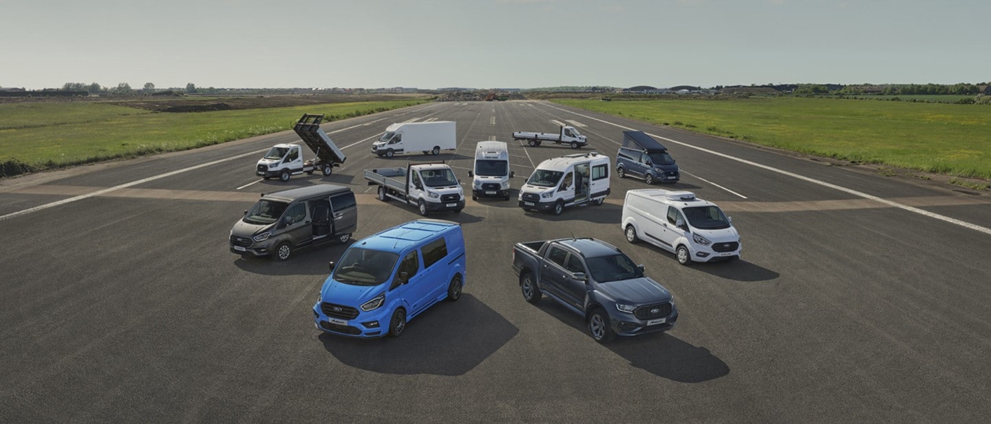 Birds eye view of Ford commercial vehicles range